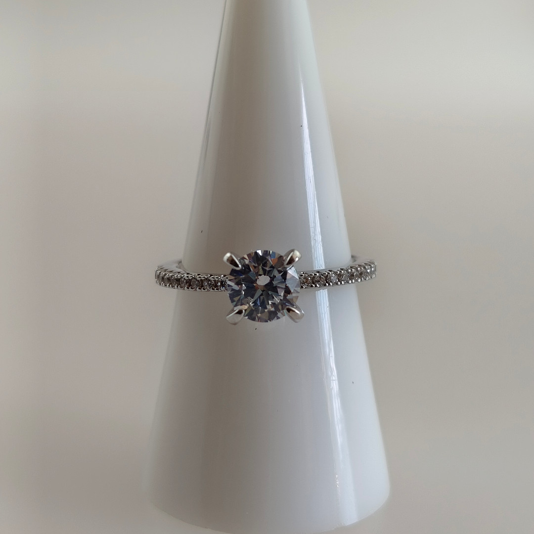 Silber Ring, 925, runder Zirkon ca. 1 ct.