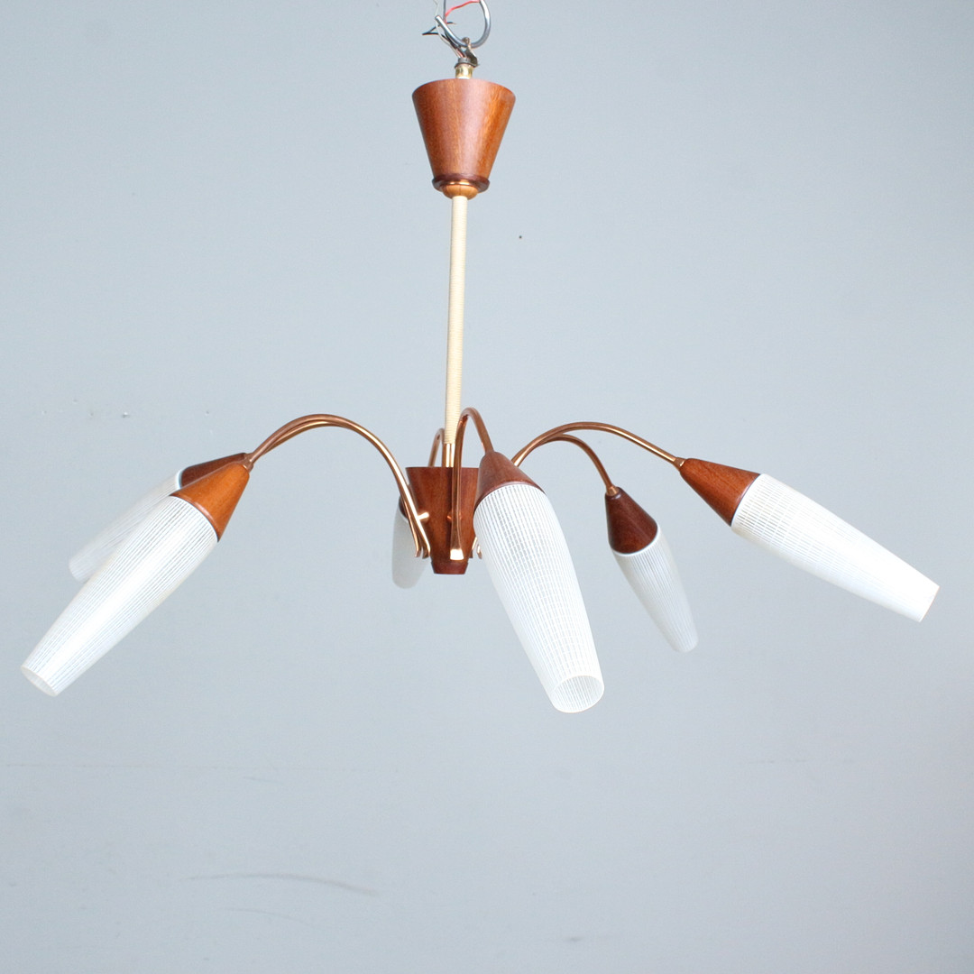 6-armige '' Spider '' Deckenlampe der 1960er, Dänemark.