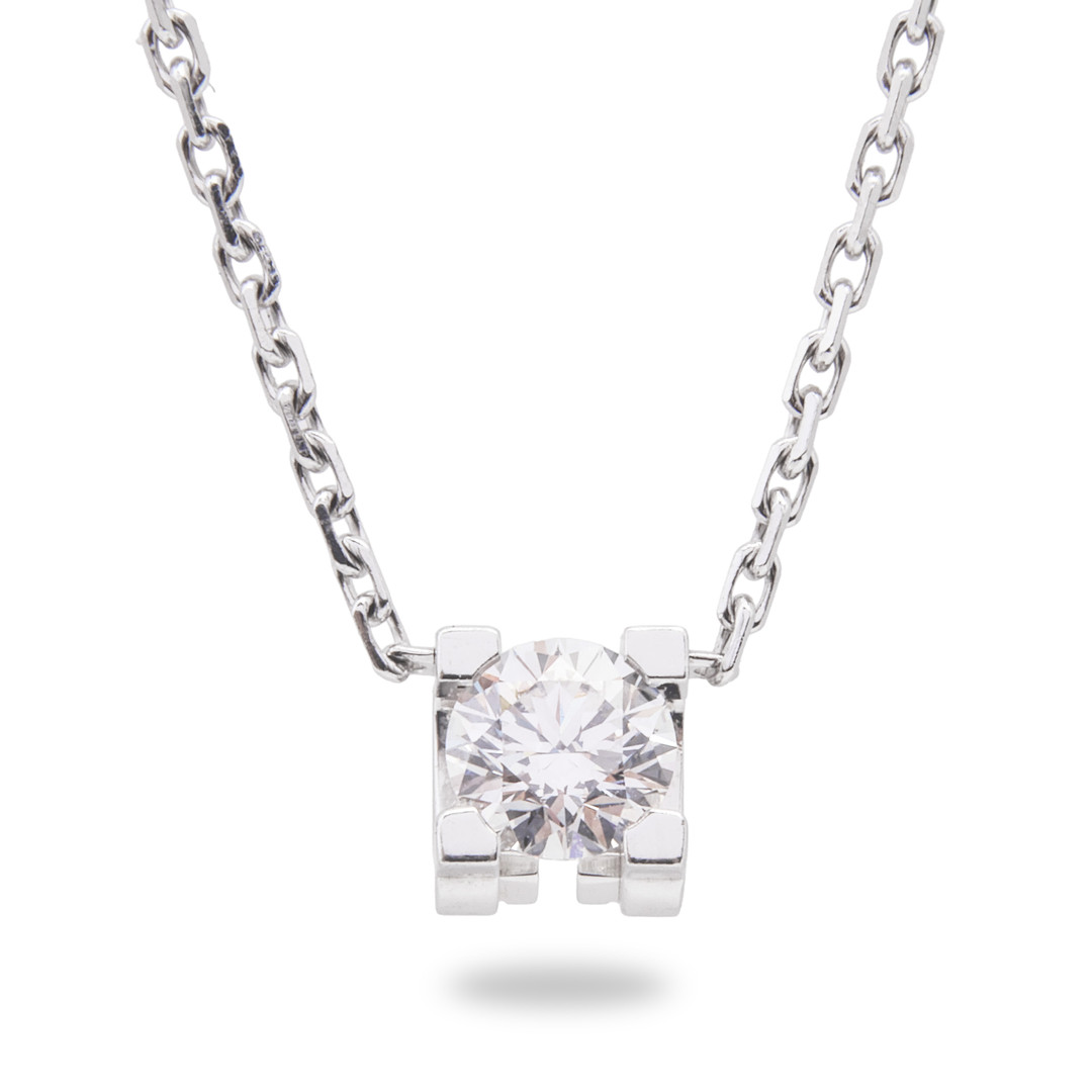 CARTIER. “C de Cartier” halskæde af 18 kt hvidguld brillantslebet diamant på ca. 0.20 ct.