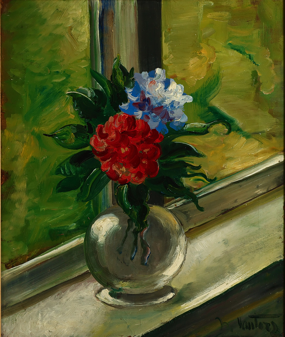 MOGENS VANTORE. Opstilling med blomster, olie på lærred, signeret.