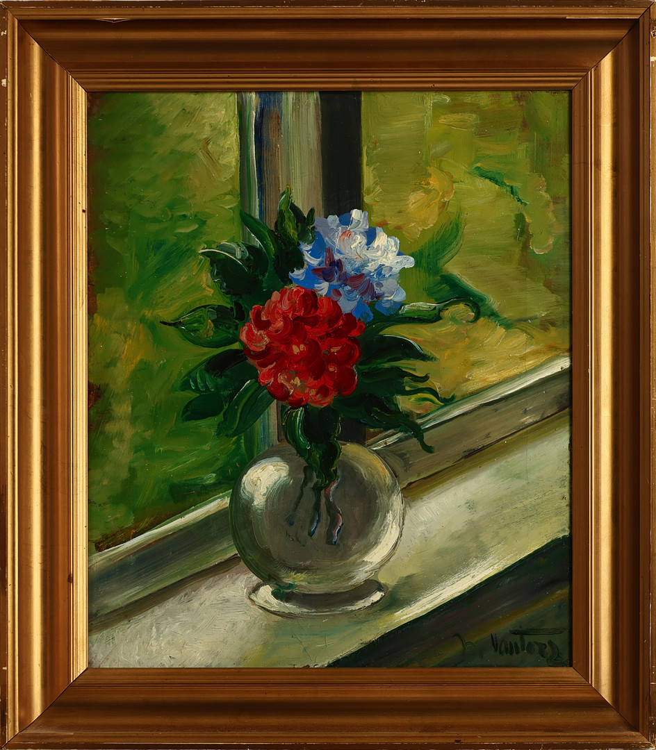 MOGENS VANTORE. Opstilling med blomster, olie på lærred, signeret.