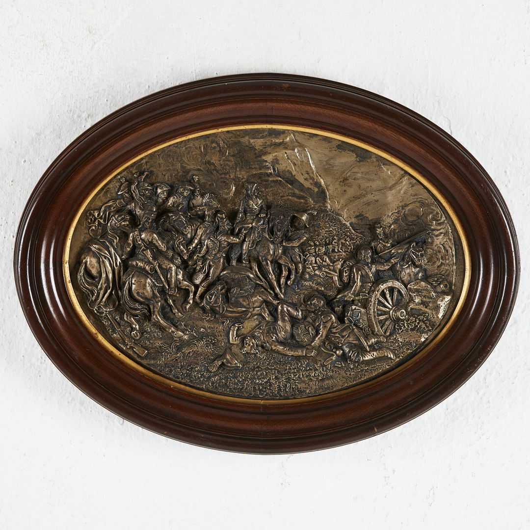 JEAN-BAPTISTE LAVASTRE (1839-1891), Reliefer, 2 st., bataljscener, patinerad metall, singerad och daterad 1853.