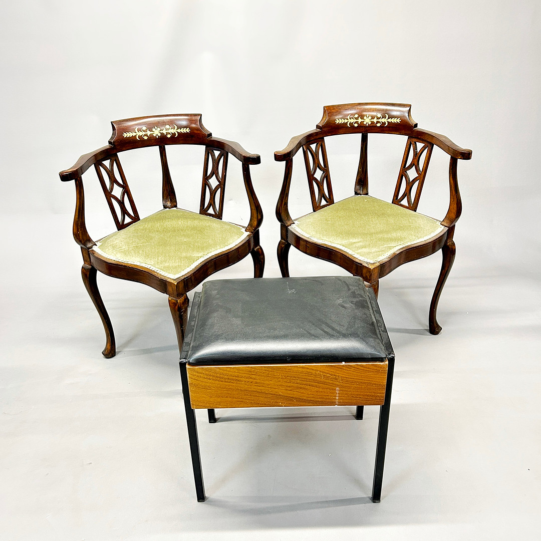 CORNER CHAIRS, PIANO STOOL ETC.