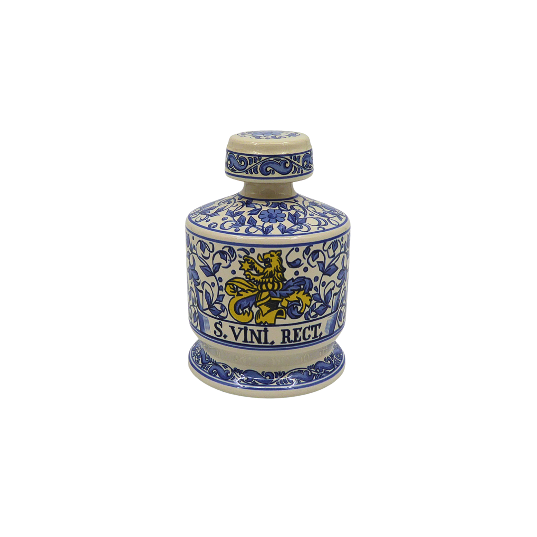 APOTHEKERFLASCHE „S. VINI. RECT.“, ULMER KERAMIK, MIT DECKEL, 0,7 l.