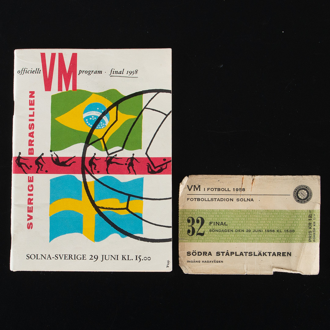 PROGRAM SAMT BILJETT, VM-FINAL SVERIGE-BRASILIEN I FOTBOLL 1958.