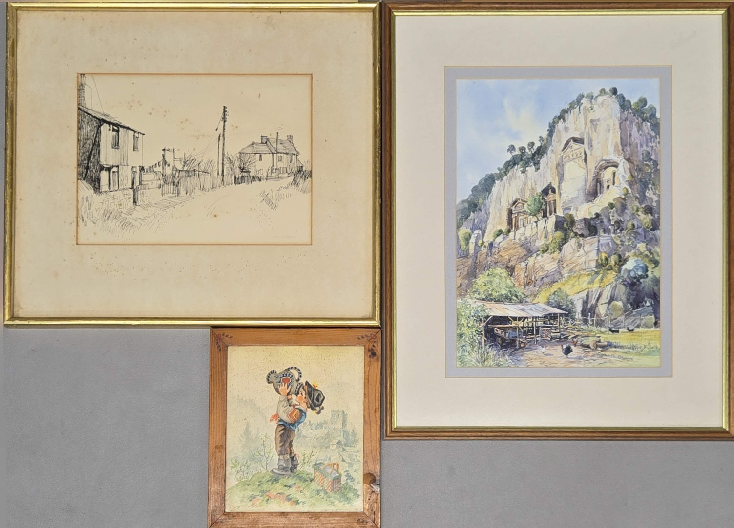 TWO FRAMED WATERCOLOURS ETC.