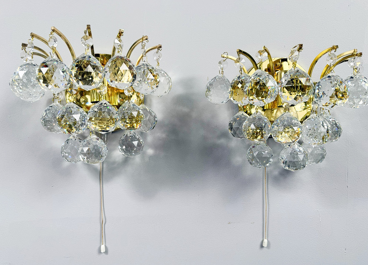 2er Set Wandlampen mit Kristallgläser von Ernst Palme, Hollywood Regency, Deutschland, 1960er Jahre.