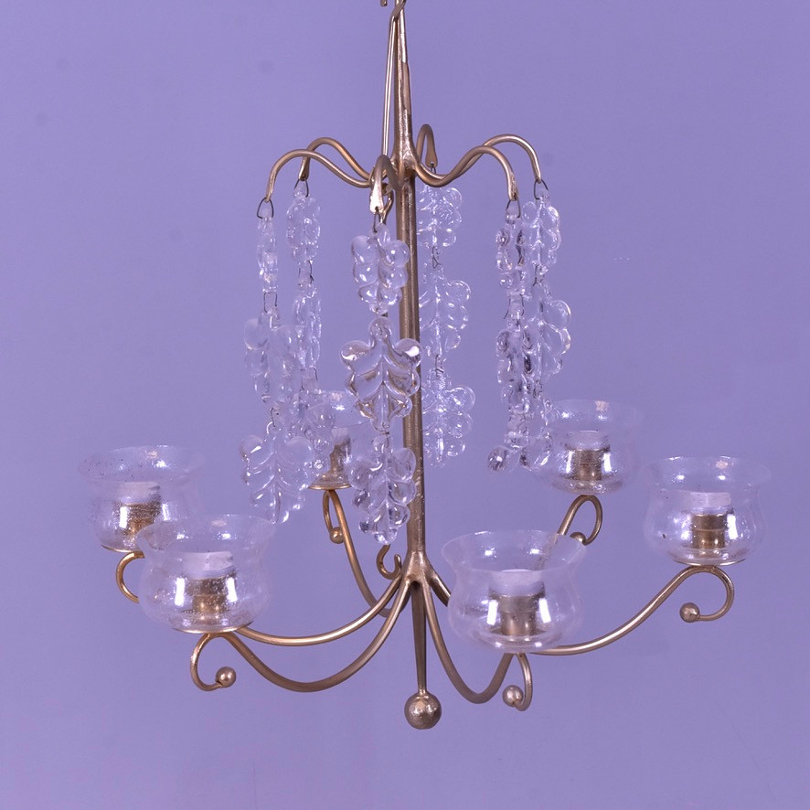 LJUSKRONA TILL 6-VÄRMELJUS, bronserad metall/glas, 1900-tal.