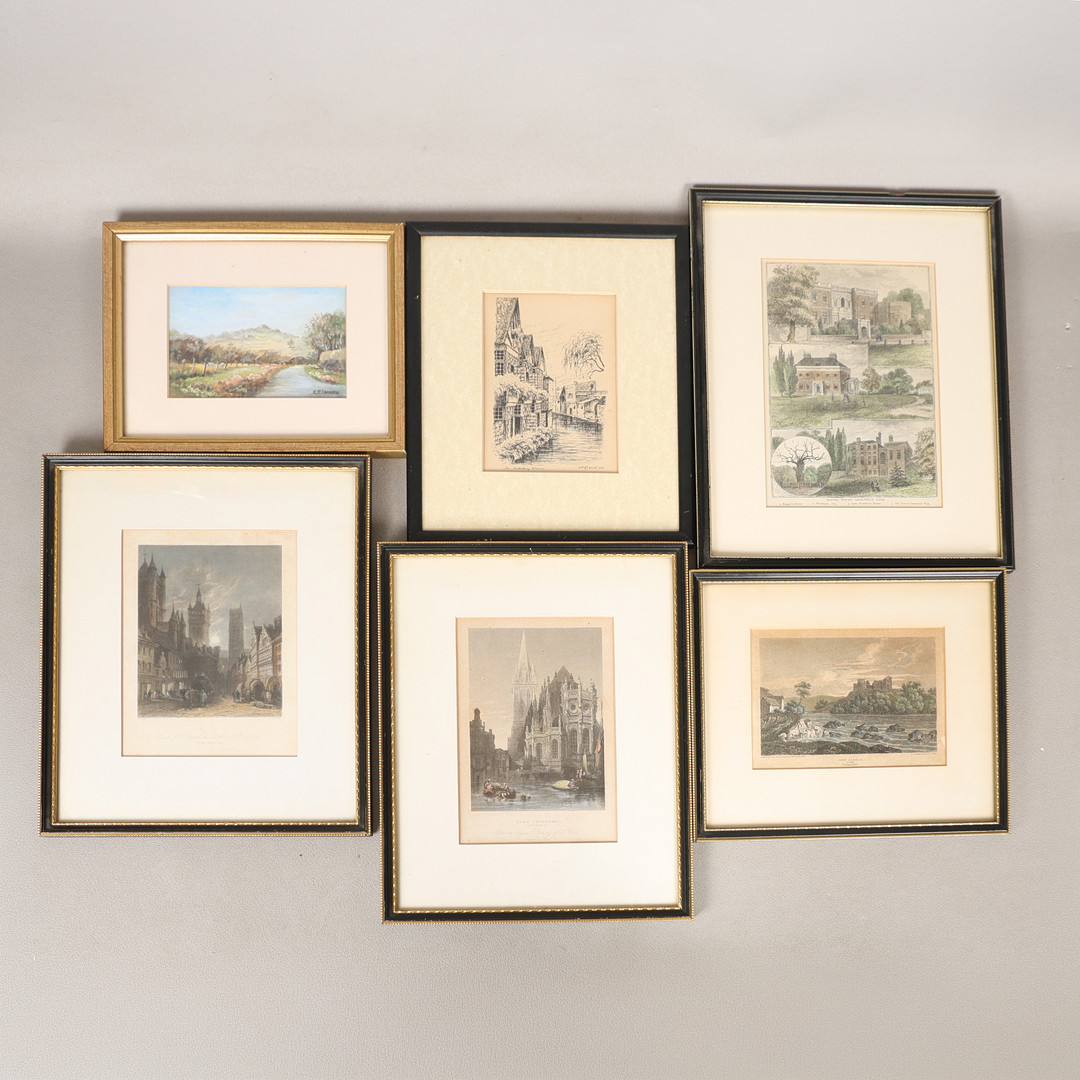 A COLLECTION OF PICTURES & ENGRAVINGS, TO INCLUDE A WATERCOLOUR BY CHRISTEL ELSMORE, TOGETHER WITH ENGRAVINS ETC (6).