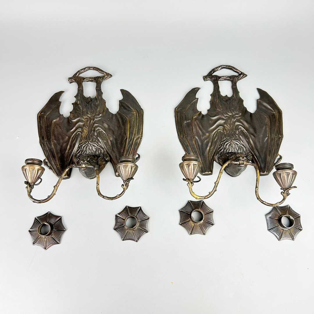 BRONZE BAT WALL SCONCES.
