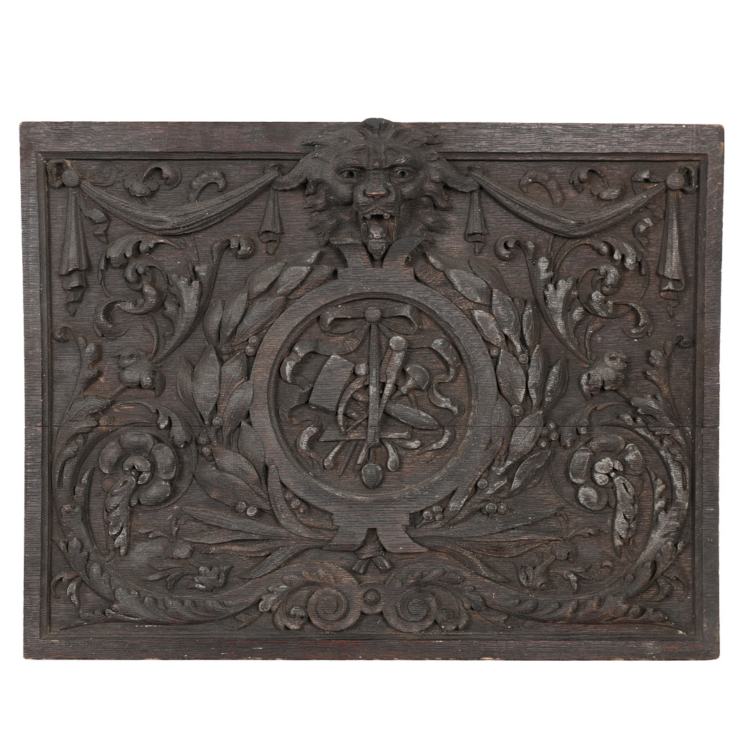 A VICTORIAN RENAISSANCE REVIVAL OAK PANEL.