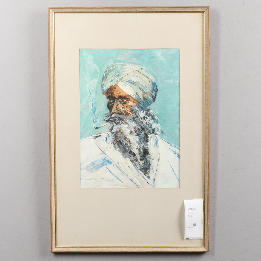 SVENDOLF CARLSSON. Gouache, "Porträtt", signerad.