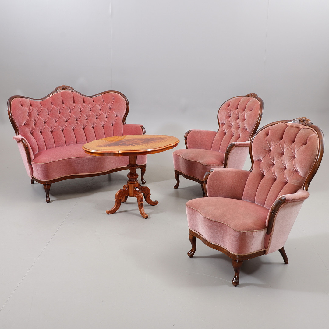 SOFFGRUPP, 4 delar, rokokostil, 1900-talets mitt.