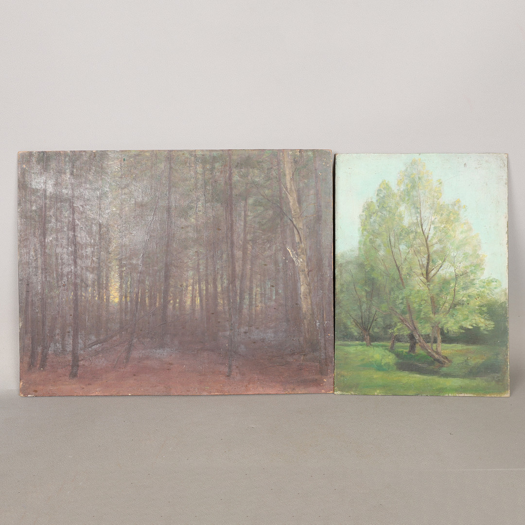 ALFRED RICHARD BLUNDELL (1883-1968), TWILIGHT IN LARCH WOOD, AND ONE OTHER POSSIBLY BY THE SAME HAND (2).