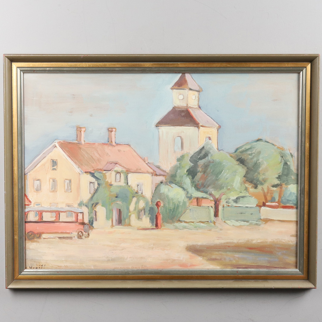 KAREL KREJCI. Gouache. Södra Unnaryds Kyrka, signerad.