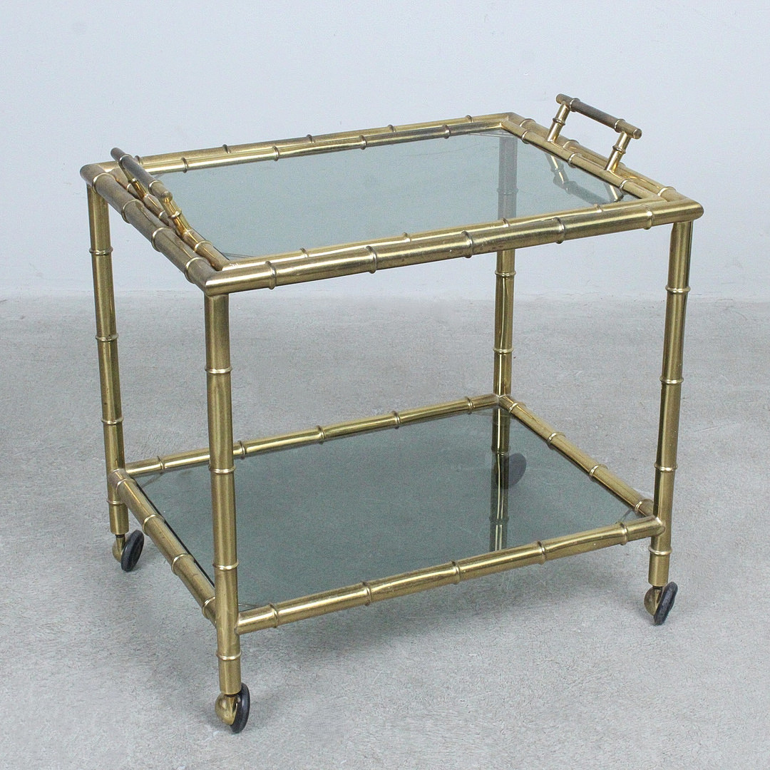 Teewagen / Barwagen in Bambusoptik aus Messing und Glas, 1970er Jahre.