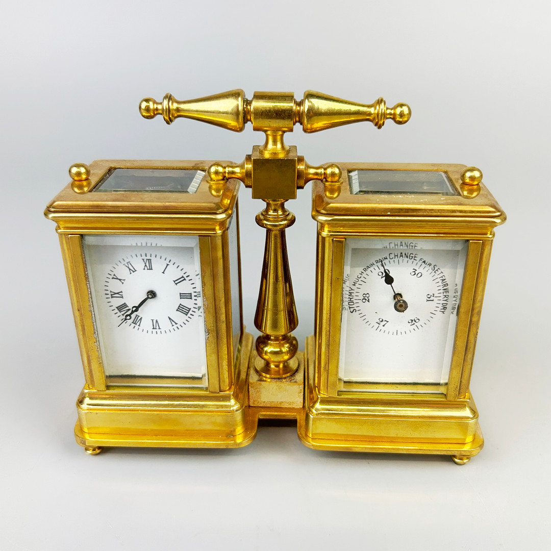 GILT BRASS DOUBLE CARRIAGE CLOCK.