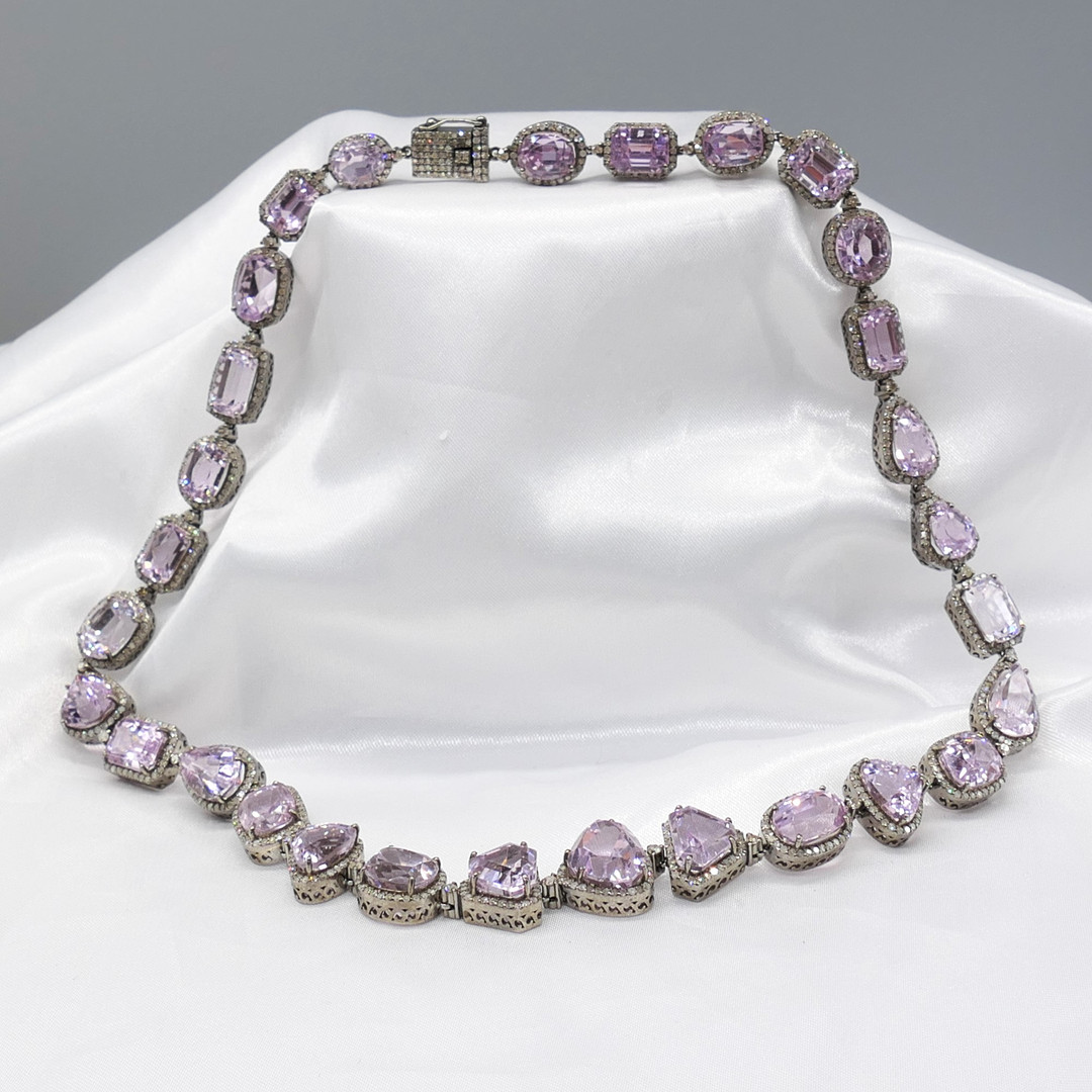 KUNZITE & DIAMOND matching necklace & earrings.