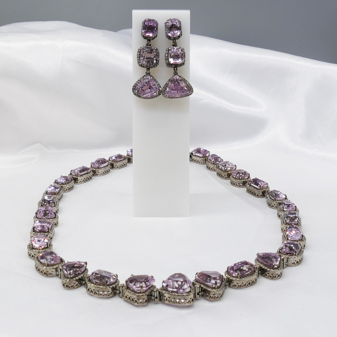 KUNZITE & DIAMOND matching necklace & earrings.