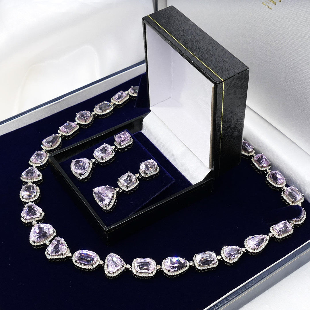 KUNZITE & DIAMOND matching necklace & earrings.