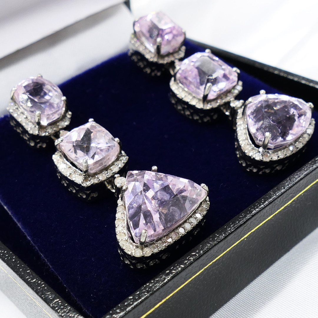 KUNZITE & DIAMOND matching necklace & earrings.