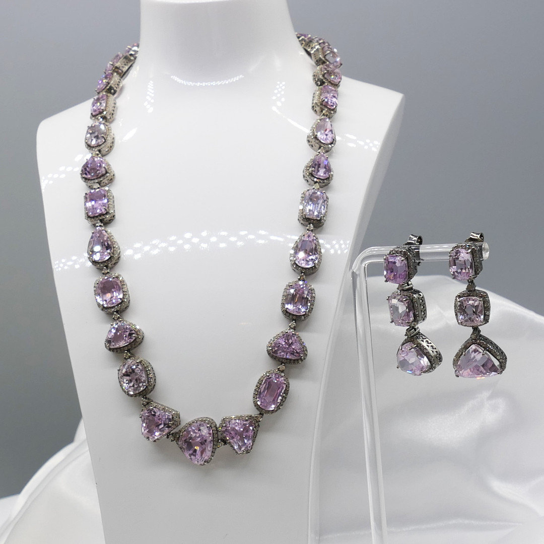 KUNZITE & DIAMOND matching necklace & earrings.