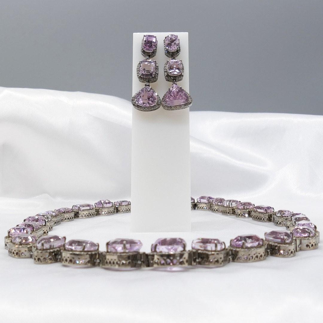 KUNZITE & DIAMOND matching necklace & earrings.