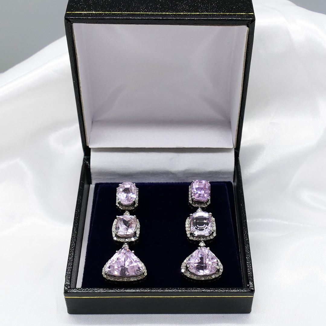 KUNZITE & DIAMOND matching necklace & earrings.