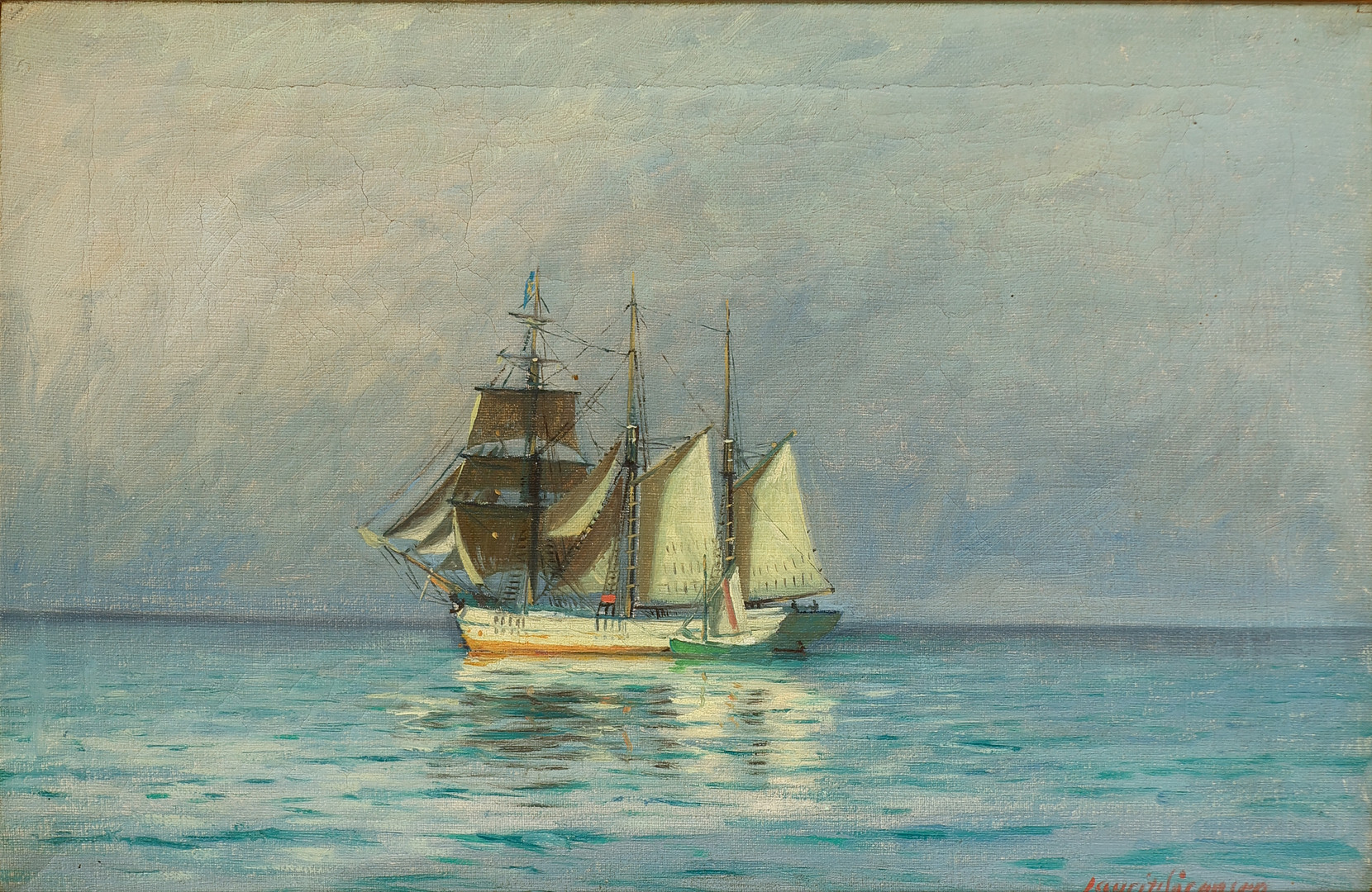 LAURITZ SØRENSEN. Marinemotiv, olie på lærred, sign. Lauritz Sørensen.