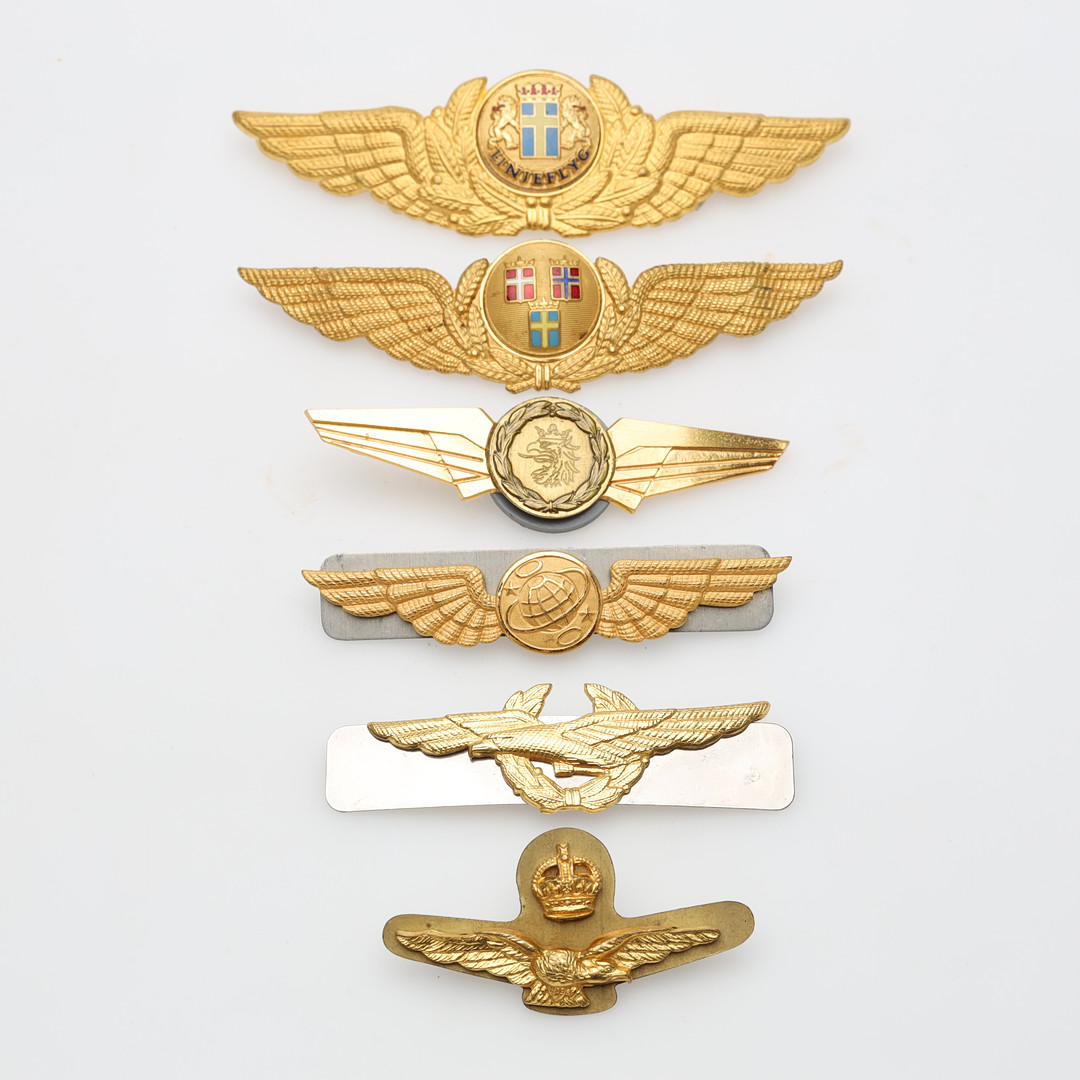 FLYGFÖRARMÄRKEN 6 stycken bl. a sporrong.