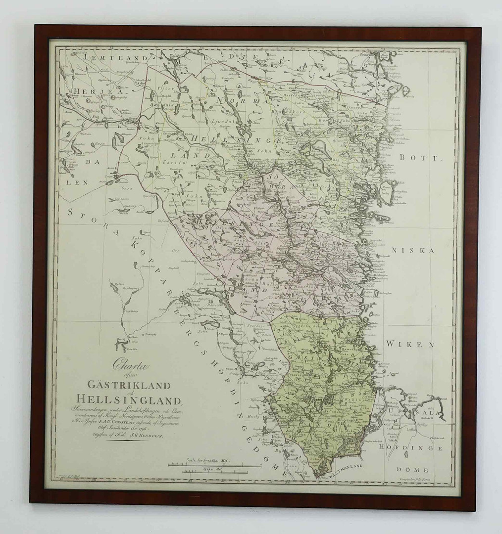 KARTA, Charta öfver Gästrikland och Hellsingland, kartografen Samuel Gustaf Hermelin, 1796.
