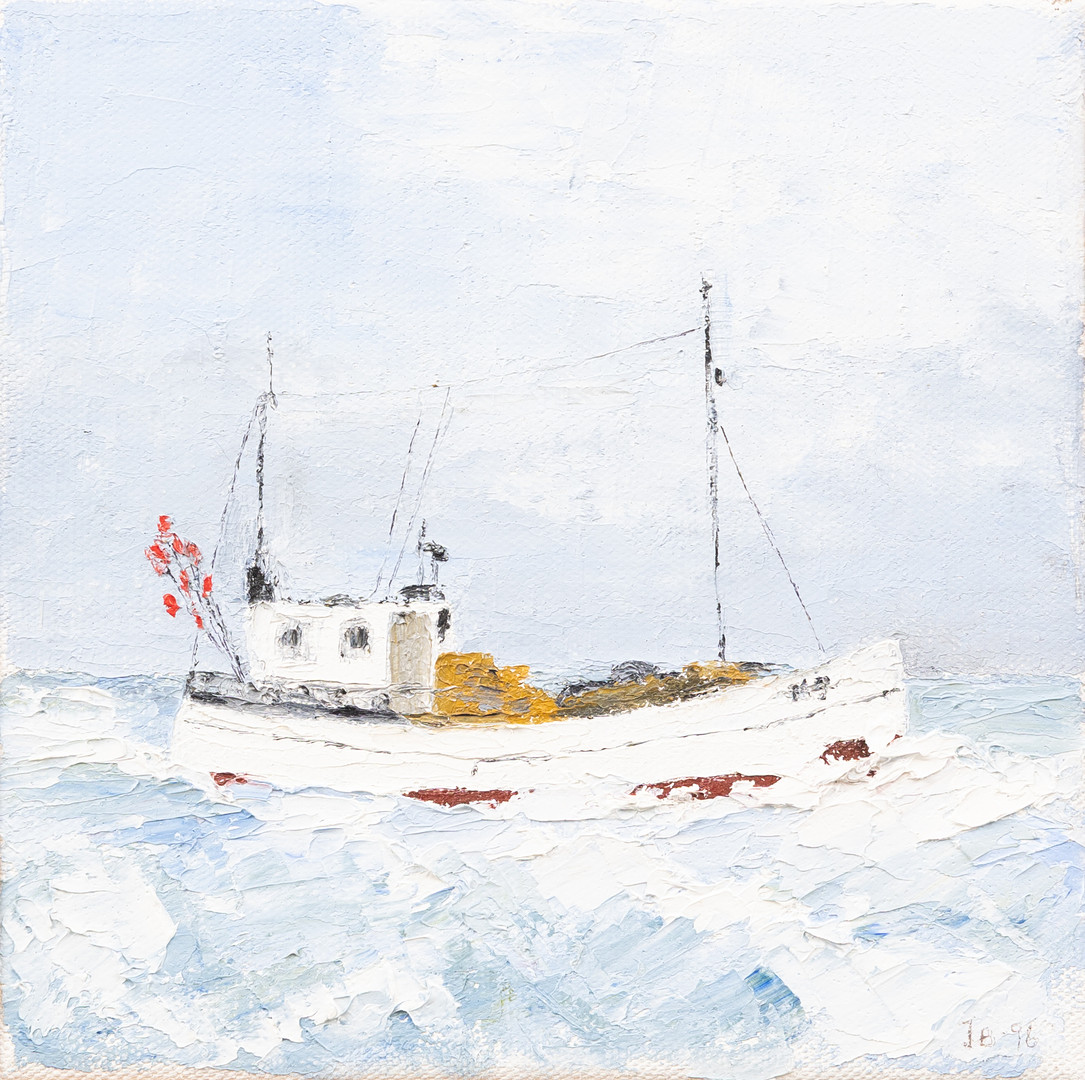 JIM BENGTSSON. Trålare, SImrishamn, olja på duk, signerad.