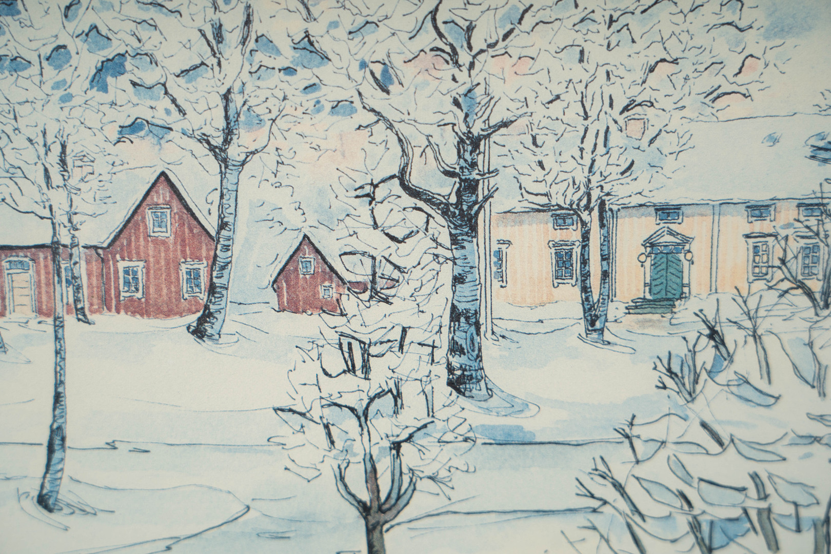 KARL GERHARD "KÅGE" STENLUND. Färglitografi, "Vinter i Strömbäck" signerad, numrerad 48/360.