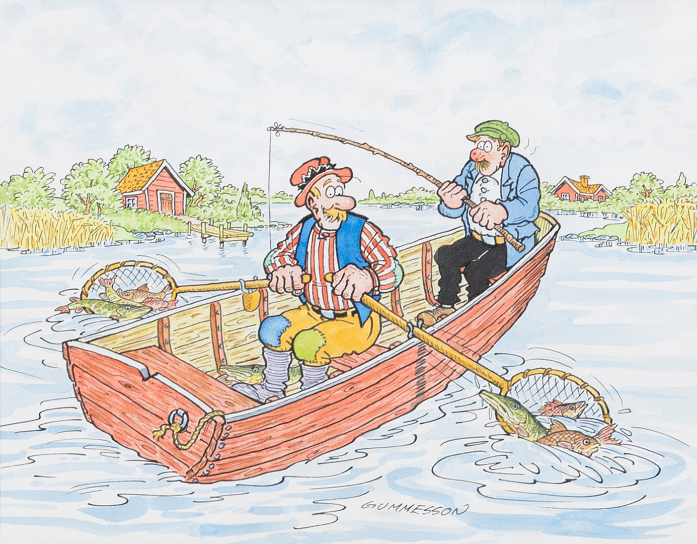 GÖSTA GUMMESSON. Komposition, akvarell, förlaga till serietidning Åsa Nisse, signerad.