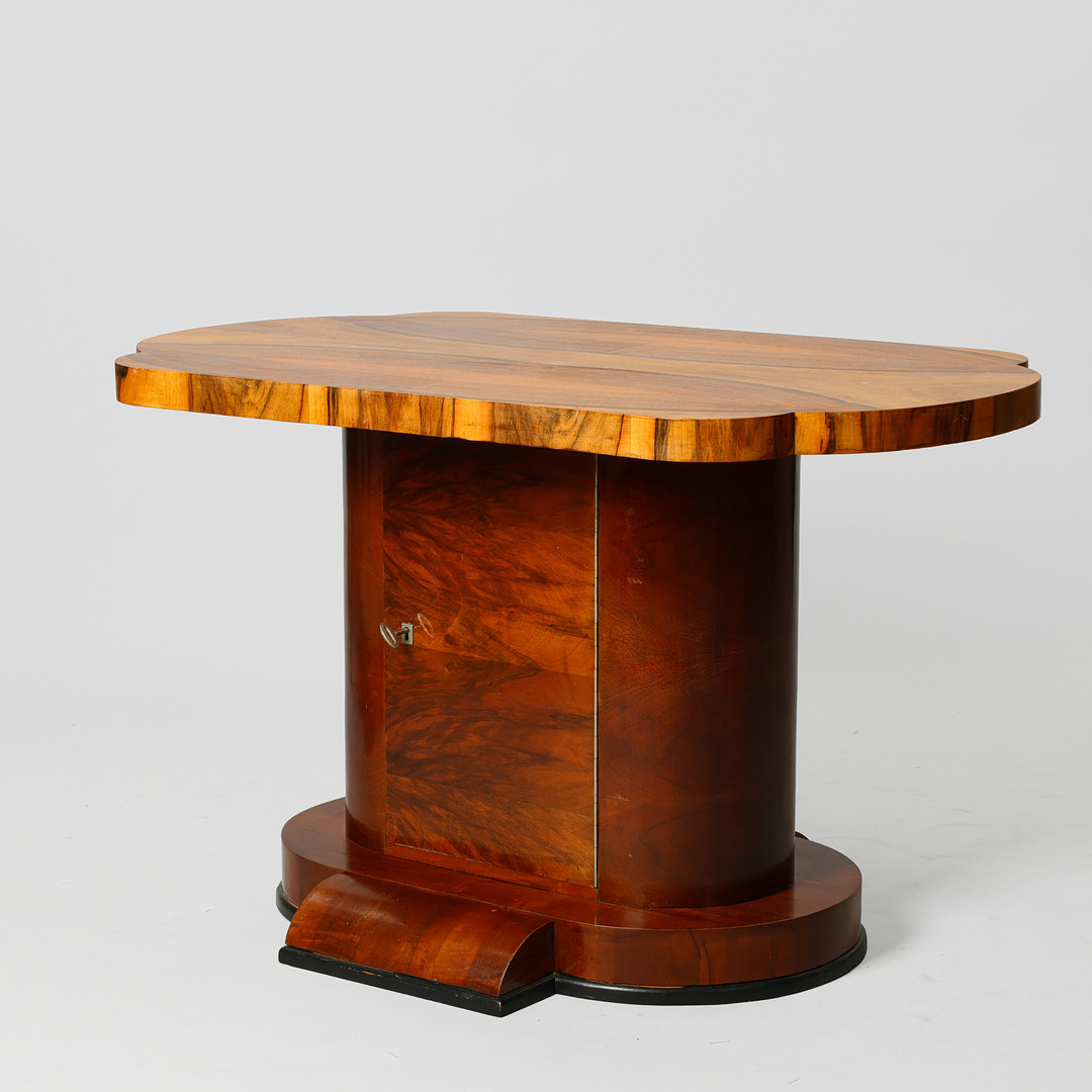 Sofabord med skab, fineret med nøddetræ, art deco, Danmark, ca. 1930'erne.