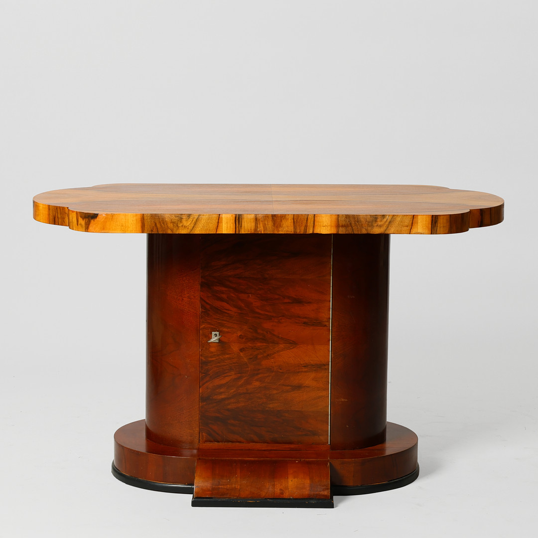 Sofabord med skab, fineret med nøddetræ, art deco, Danmark, ca. 1930'erne.