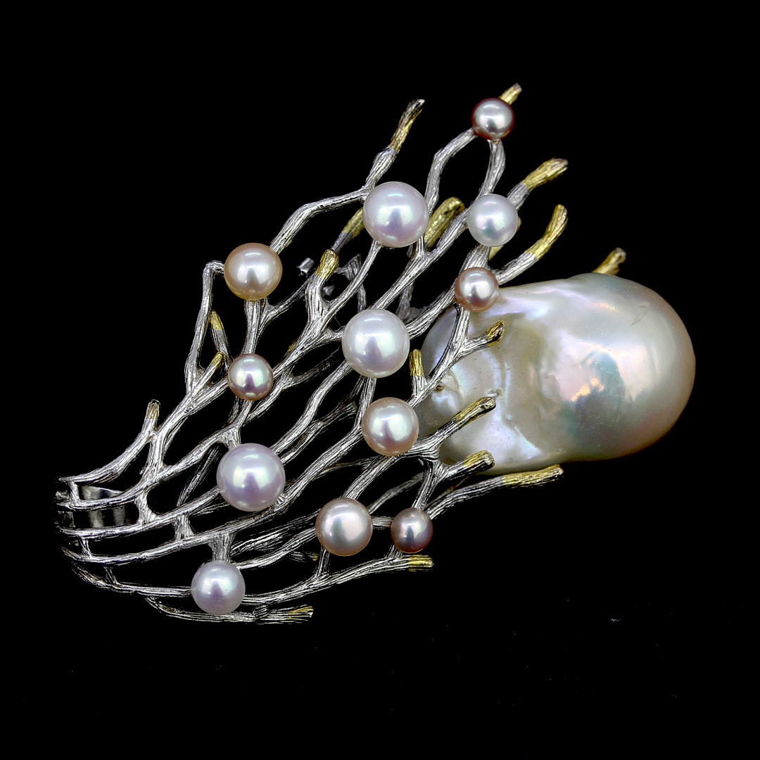 SILVER & PEARL BROOCH/ PENDANT.