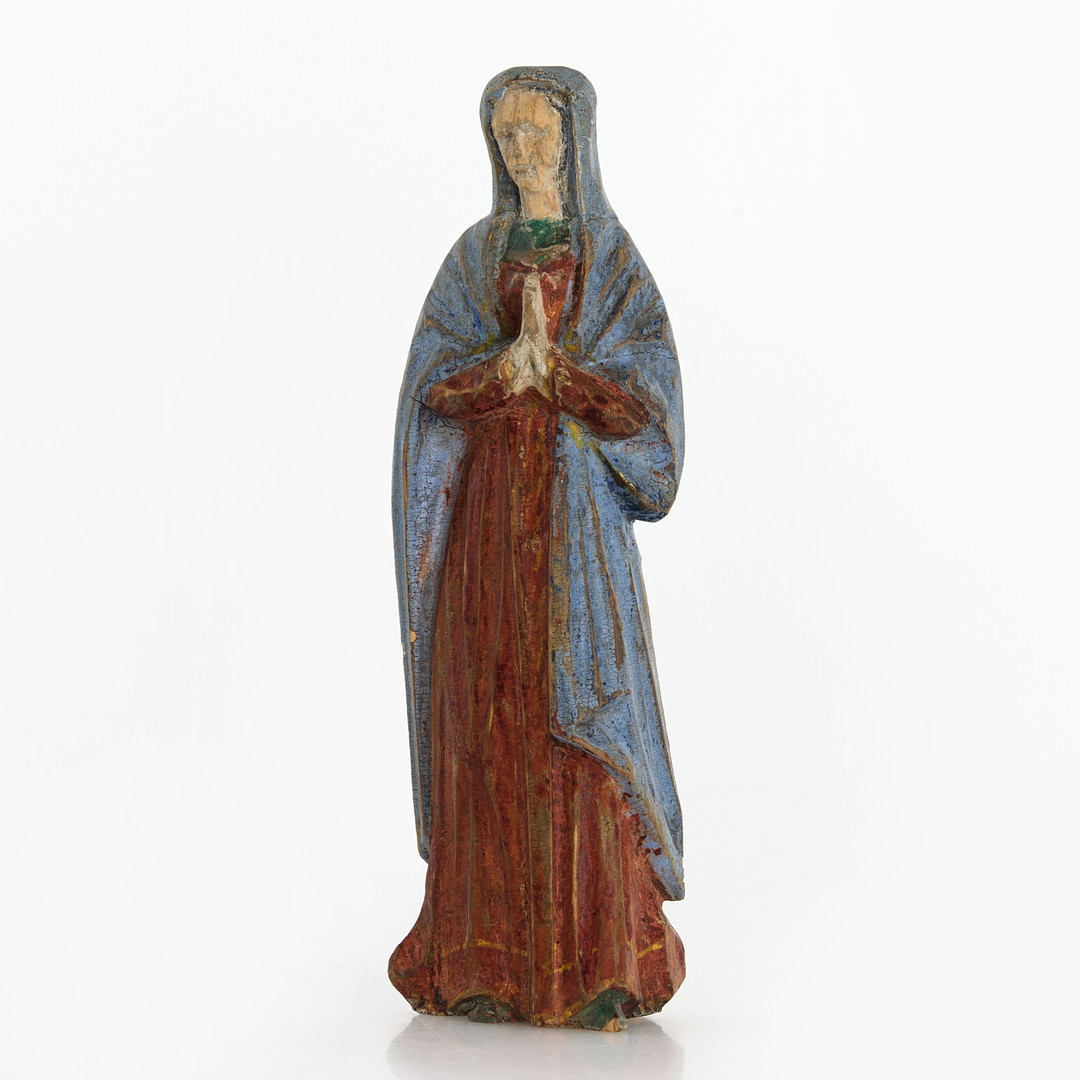 MADONNAFIGUR, snidad och bemålad, furu, 1800-tal.