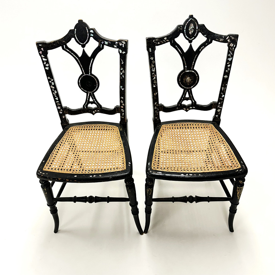 MOTHER OF PEARL DECORATED CHAIRS.