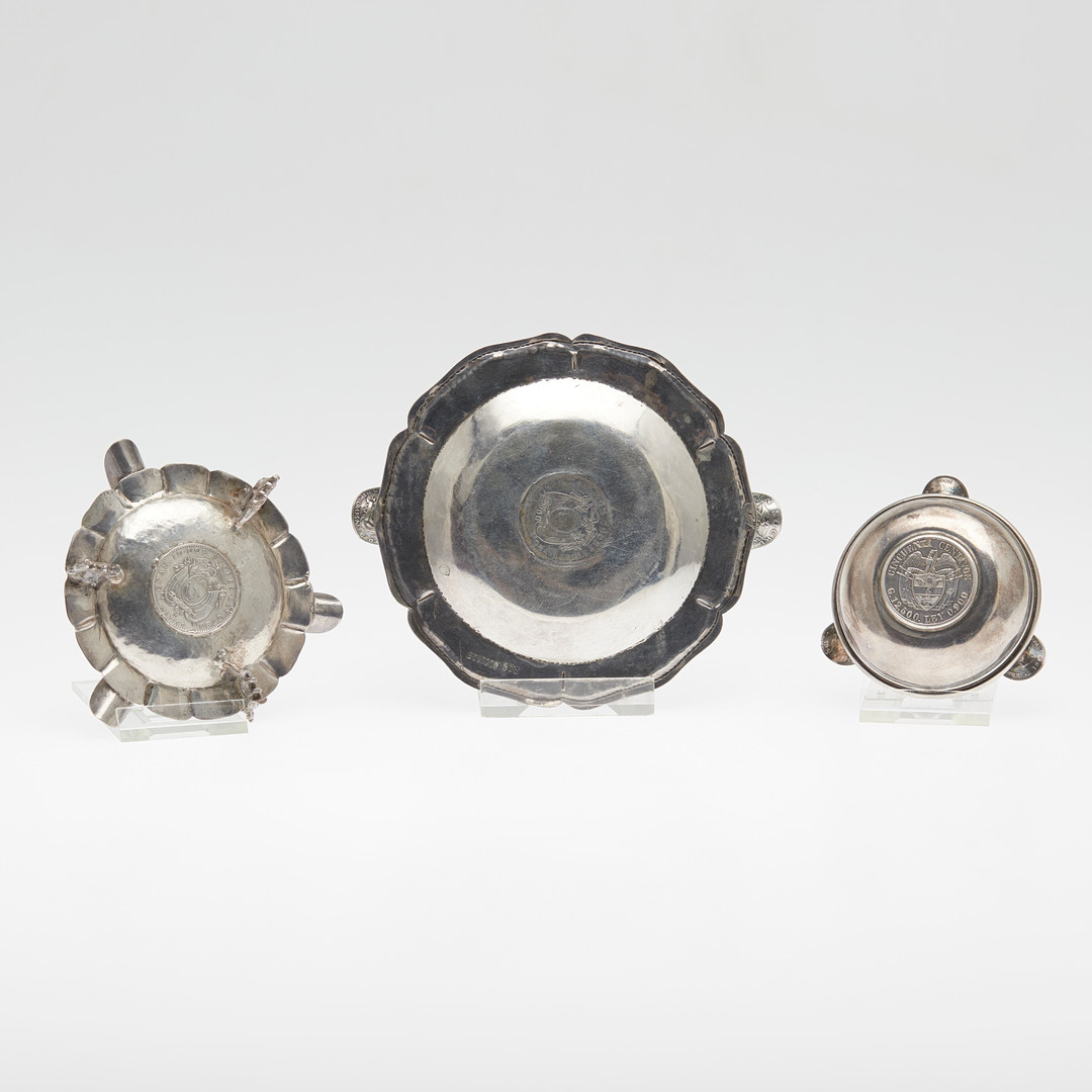Set Münz-Aschenbecher, 900er Silber / Silber, 1. Hälfte 20. Jahrhundert, Ecuador. (3).
