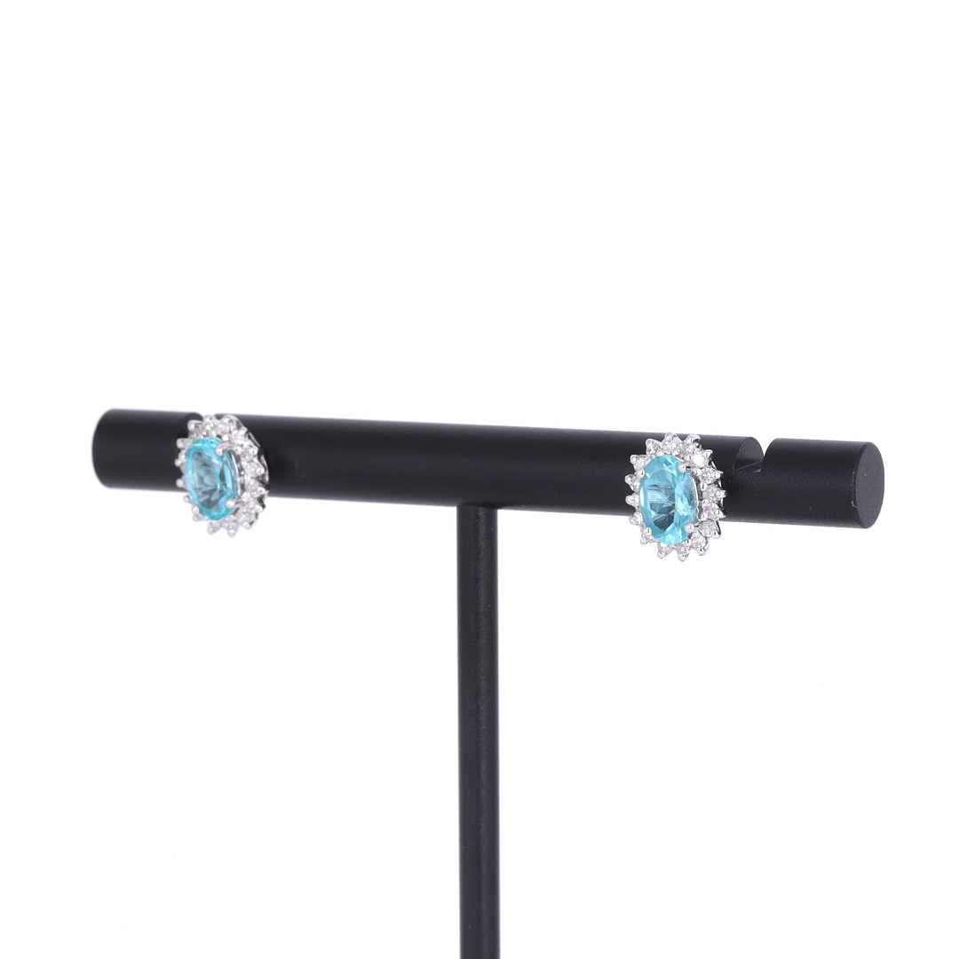 18CT TOURMALINE & DIAMOND STUDS.