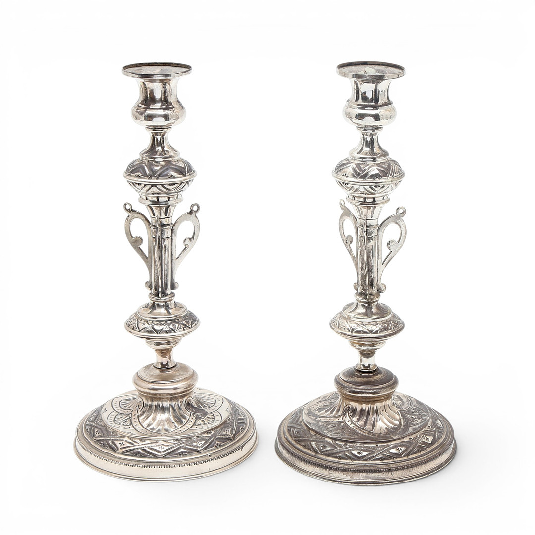 Pair of Barcelona silver candlesticks, late 19th Century.