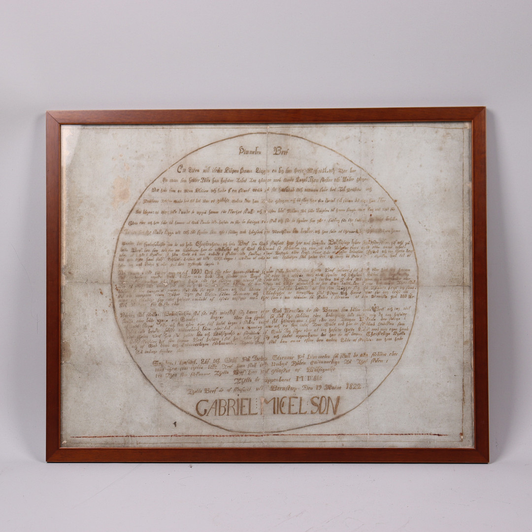 ÄNGLABREV / HIMMELSBREV, skrivet av Gabriel Michelson och daterad 1822.