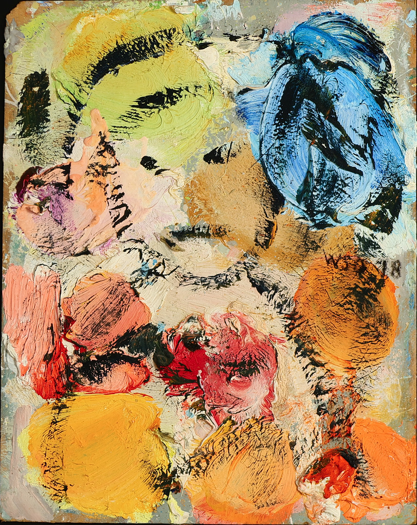 WILLIAM SKOTTE OLSEN (1945-2005). Komposition med ansigt, mixed media på plade, signeret og dateret 1978.