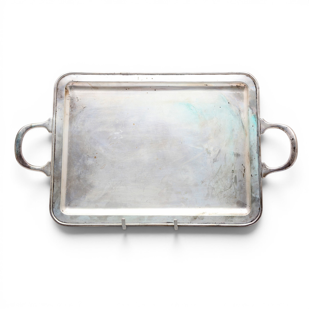 Silver tray, 20th Century.