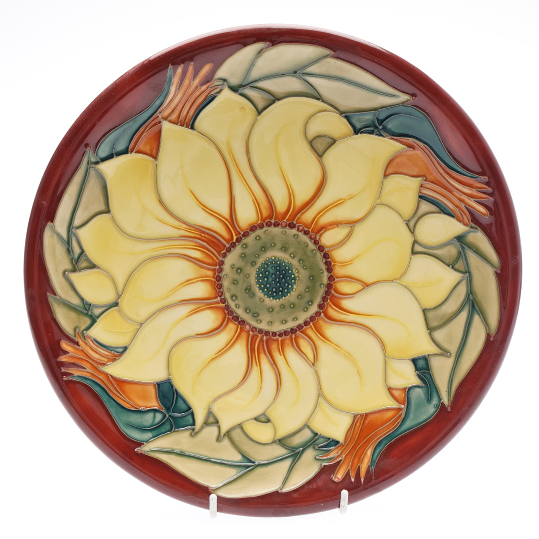 MOORCROFT INCA SUNFLOWER PATTERN BOWL AND PLATE. (2).