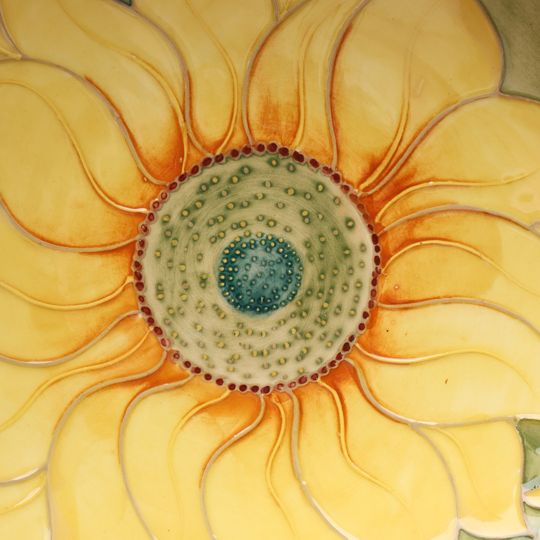MOORCROFT INCA SUNFLOWER PATTERN BOWL AND PLATE. (2).