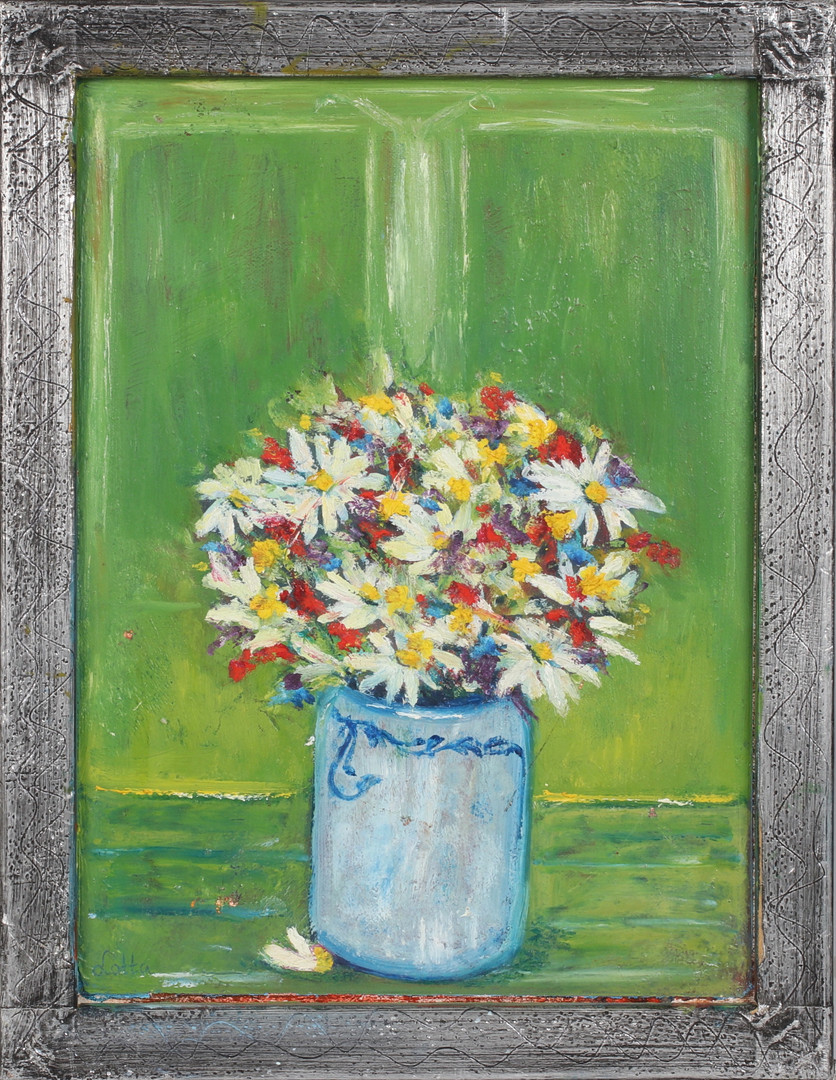 LOTTA GUSTAFSSON. " Sommarblomster", olja på pannå, signerad.