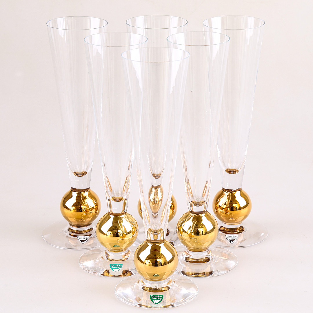 GUNNAR CYRÉN. Champagneglas, 6 st, "Nobel", Orrefors.