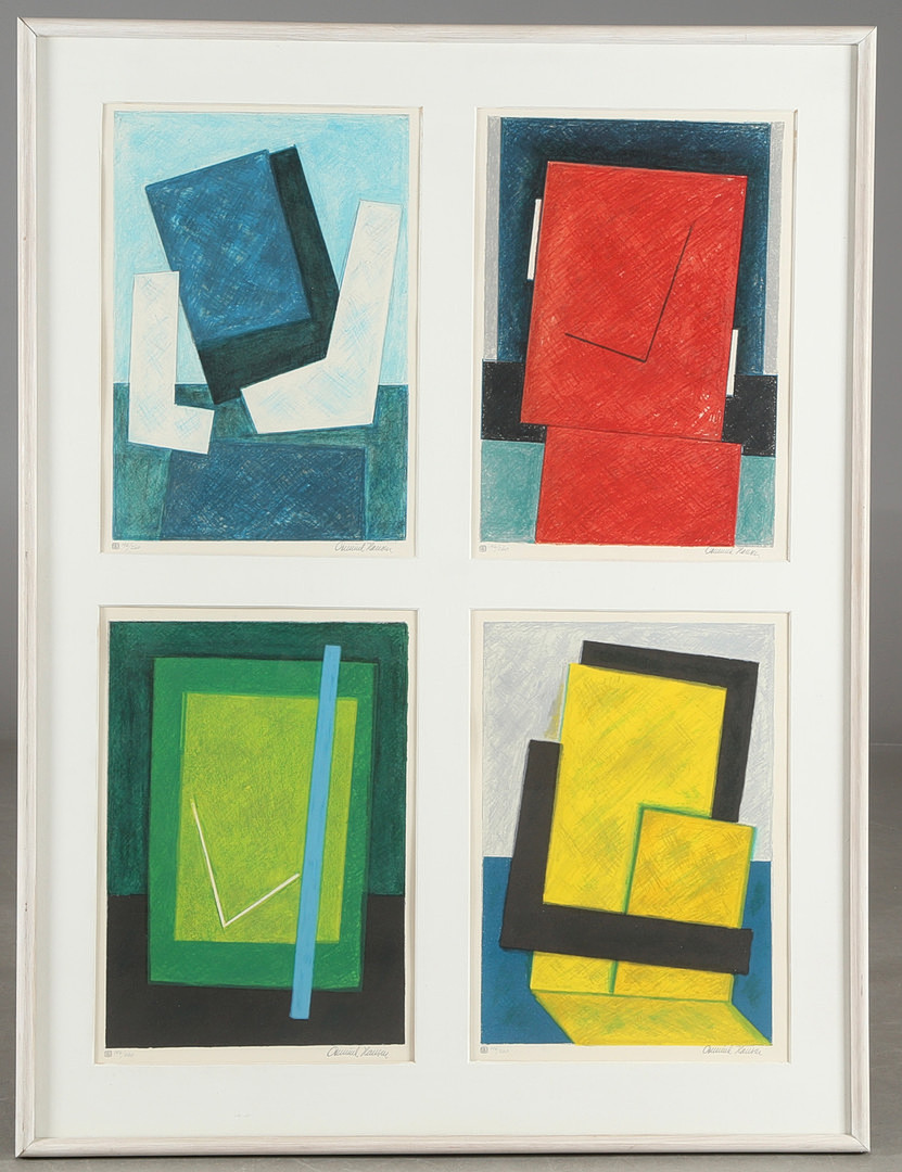 OSMUND HANSEN (1908-1995). Fire konkrete kompositioner monteret i én ramme, litografier.
